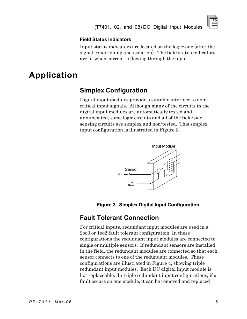 Application, Simplex configuration, Fault tolerant connection | Rockwell Automation T7408 ICS Regent+Plus DC Digital Input Modules 24VDC, 48VDC and 120VDC User Manual | Page 5 / 13