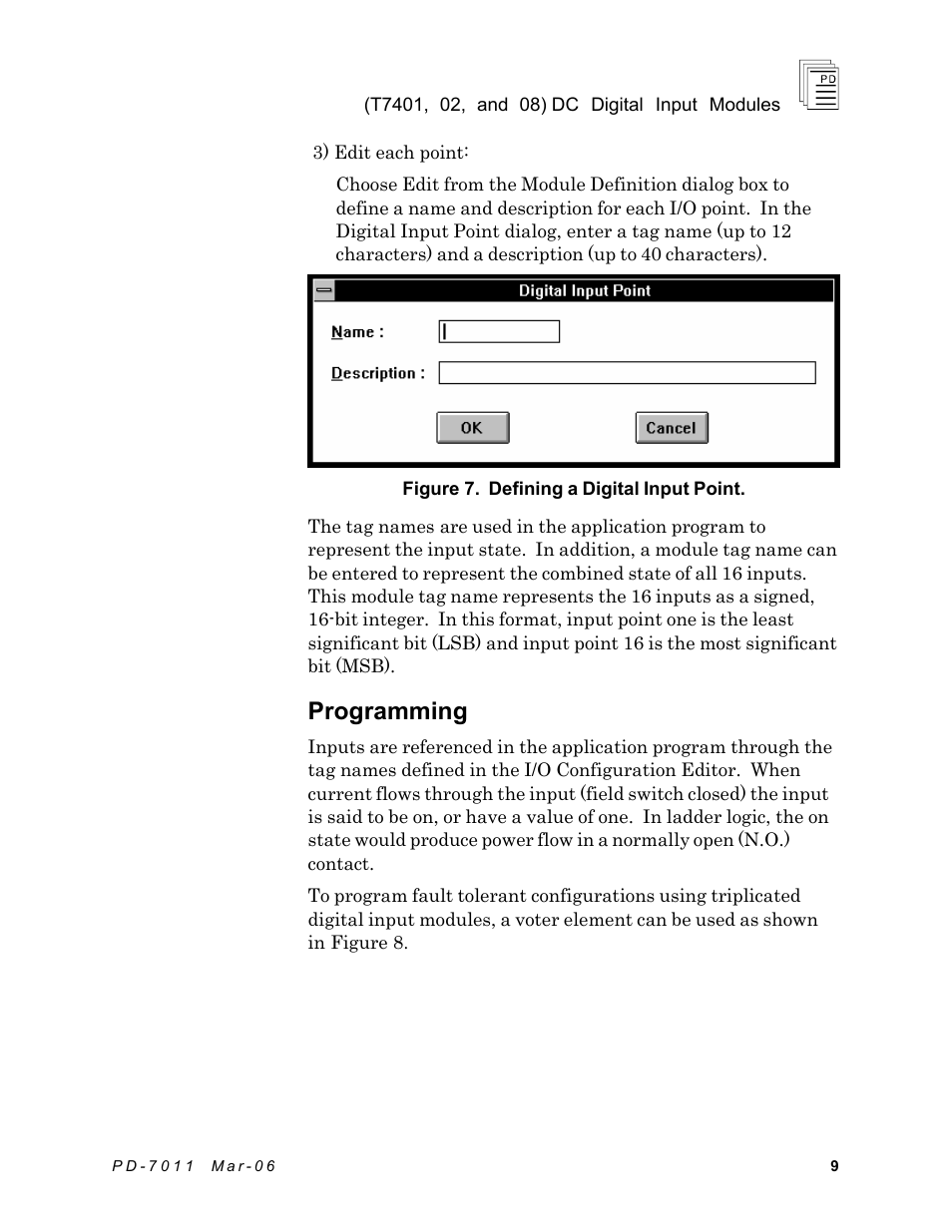 Programming | Rockwell Automation T7408 ICS Regent+Plus DC Digital Input Modules 24VDC, 48VDC and 120VDC User Manual | Page 9 / 13