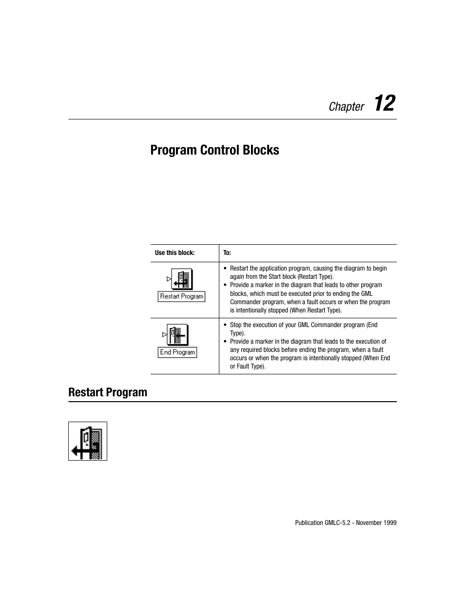 Program control blocks, Chapter, Restart program | Rockwell Automation GMLC Reference Manual User Manual | Page 366 / 958