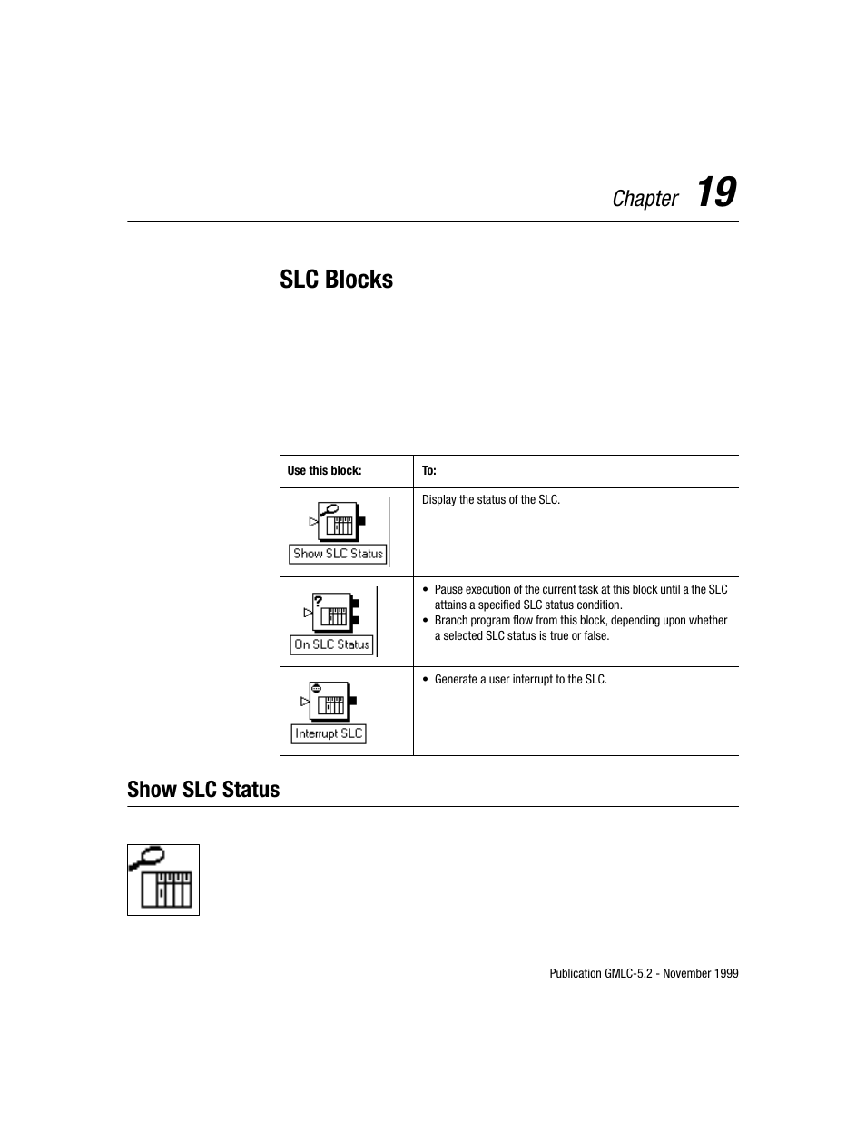 Slc blocks, Chapter, Show slc status | Rockwell Automation GMLC Reference Manual User Manual | Page 434 / 958