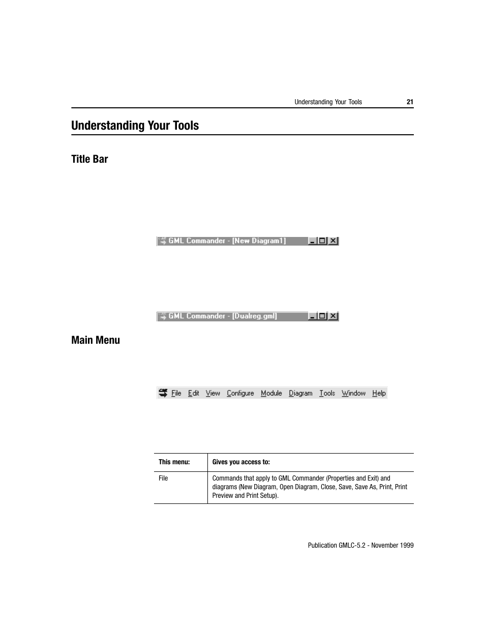 Understanding your tools, Title bar, Main menu | Rockwell Automation GMLC Reference Manual User Manual | Page 58 / 958