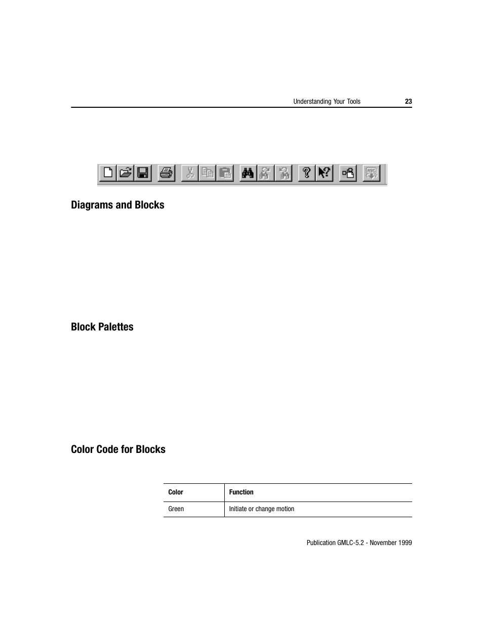 Diagrams and blocks, Block palettes, Color code for blocks | Rockwell Automation GMLC Reference Manual User Manual | Page 60 / 958