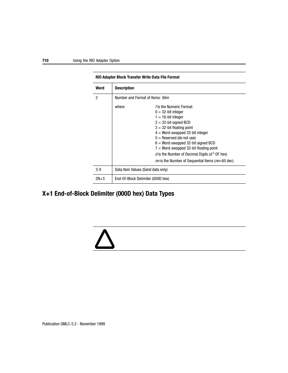 X+1 end-of-block delimiter (000d hex) data types | Rockwell Automation GMLC Reference Manual User Manual | Page 747 / 958