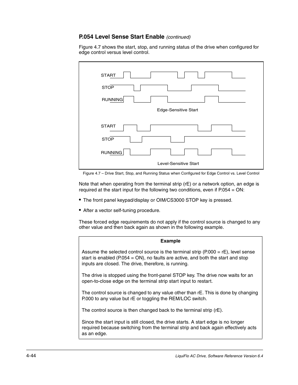 P.054 level sense start enable | Rockwell Automation Liqui-Flo AC GP Vector Drive Version 6.4 User Manual | Page 126 / 226