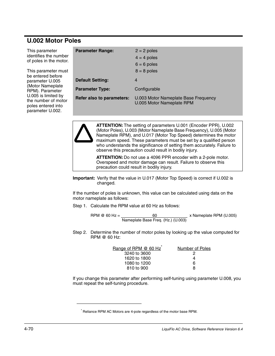 U.002 motor poles | Rockwell Automation Liqui-Flo AC GP Vector Drive Version 6.4 User Manual | Page 152 / 226