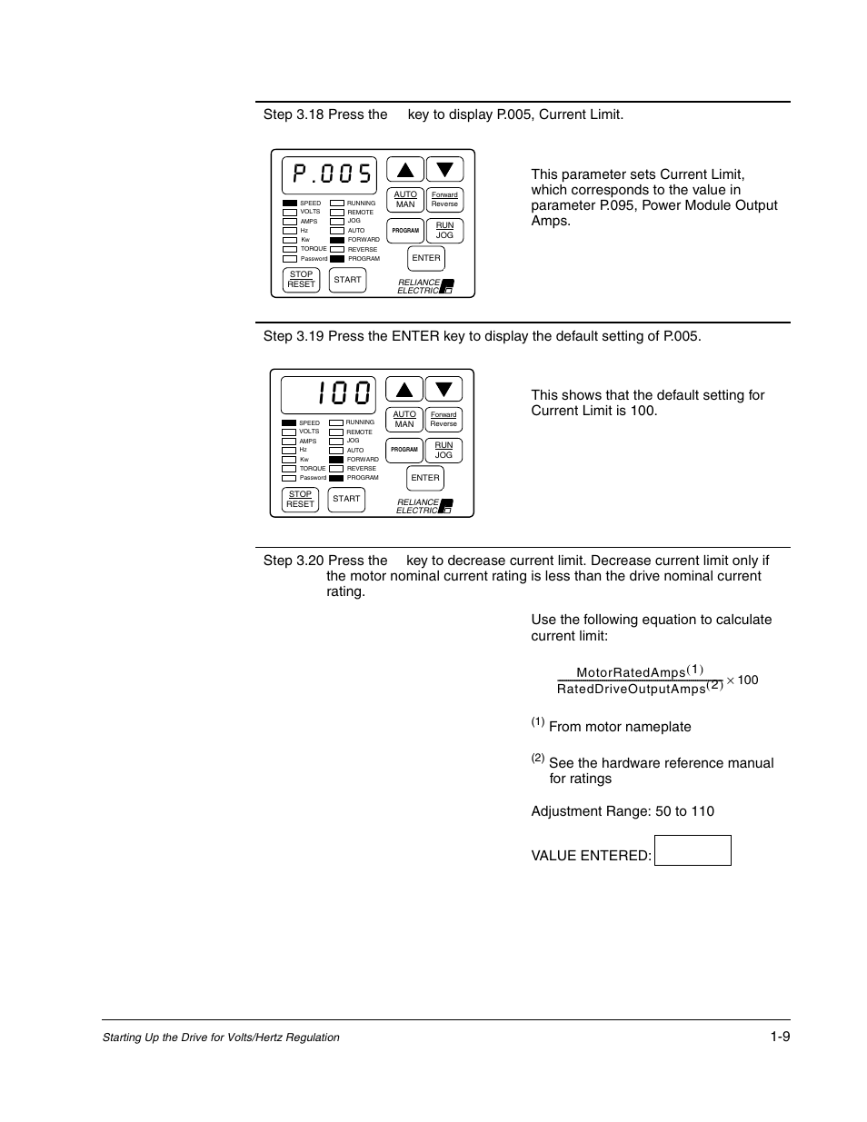 P.005, Motorratedamps 1 ( ) rateddriveoutputamps 2 ( ) ч | Rockwell Automation Liqui-Flo AC GP Vector Drive Version 6.4 User Manual | Page 19 / 226