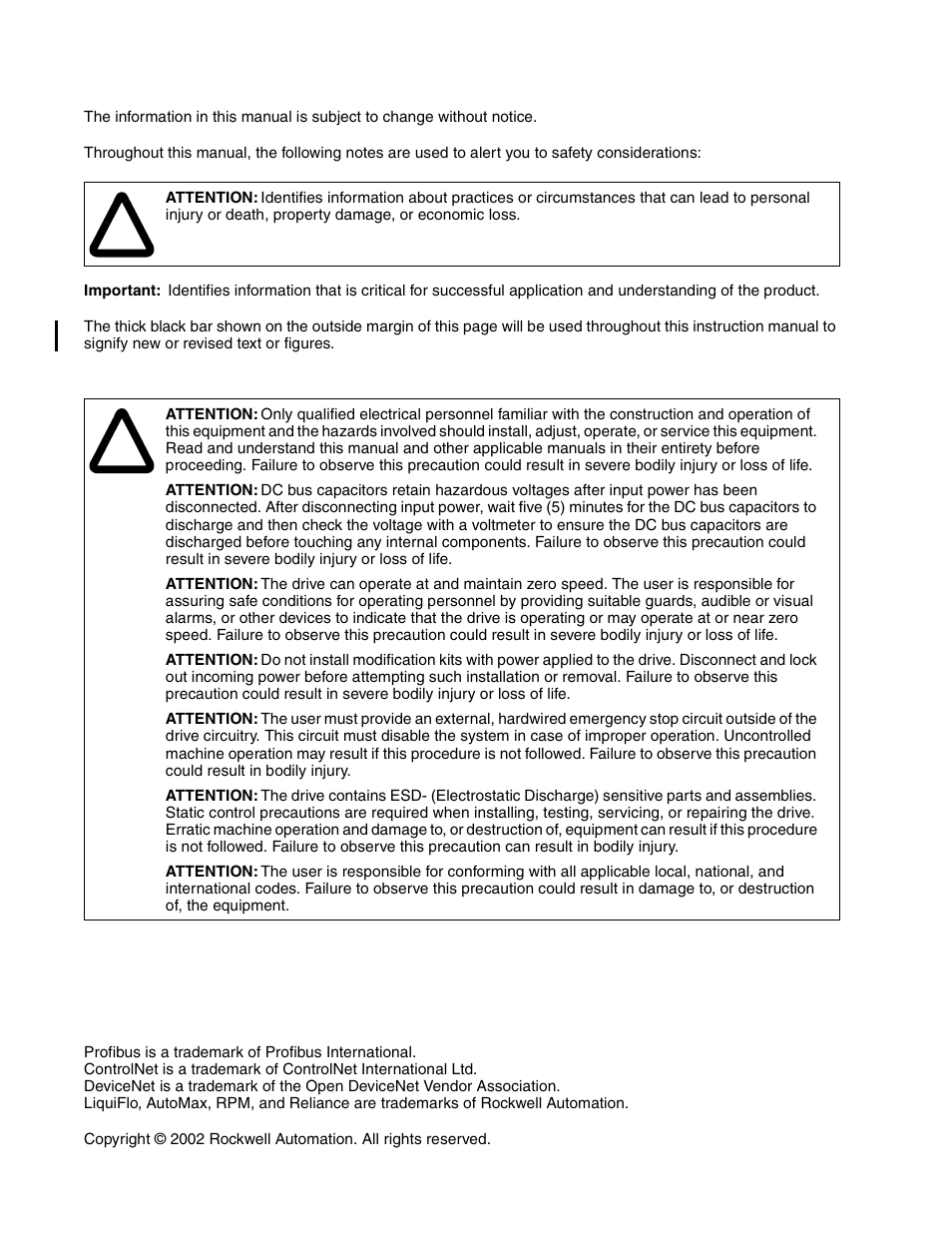 Rockwell Automation Liqui-Flo AC GP Vector Drive Version 6.4 User Manual | Page 2 / 226