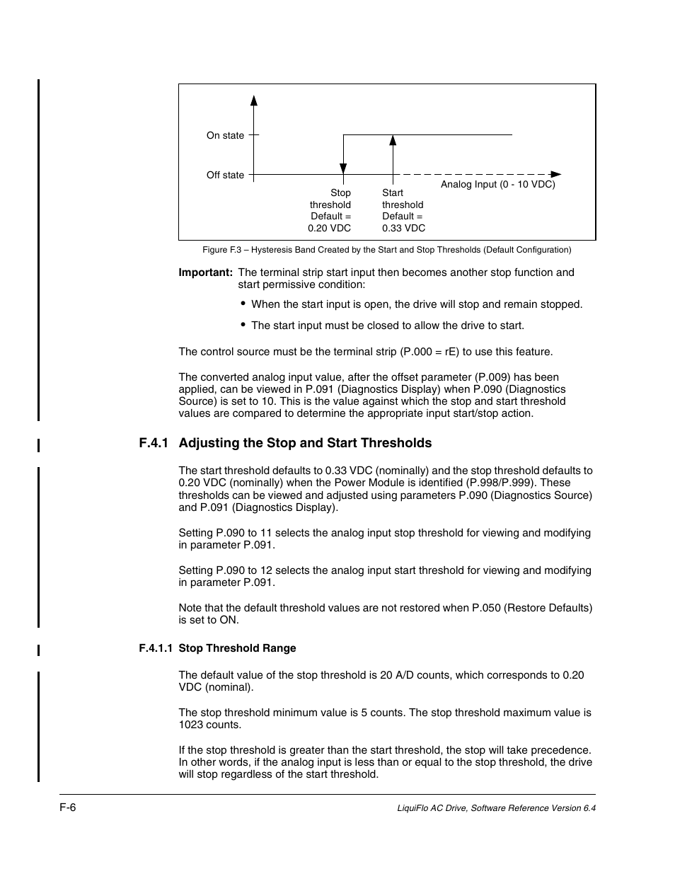 F.4.1 adjusting the stop and start thresholds | Rockwell Automation Liqui-Flo AC GP Vector Drive Version 6.4 User Manual | Page 208 / 226