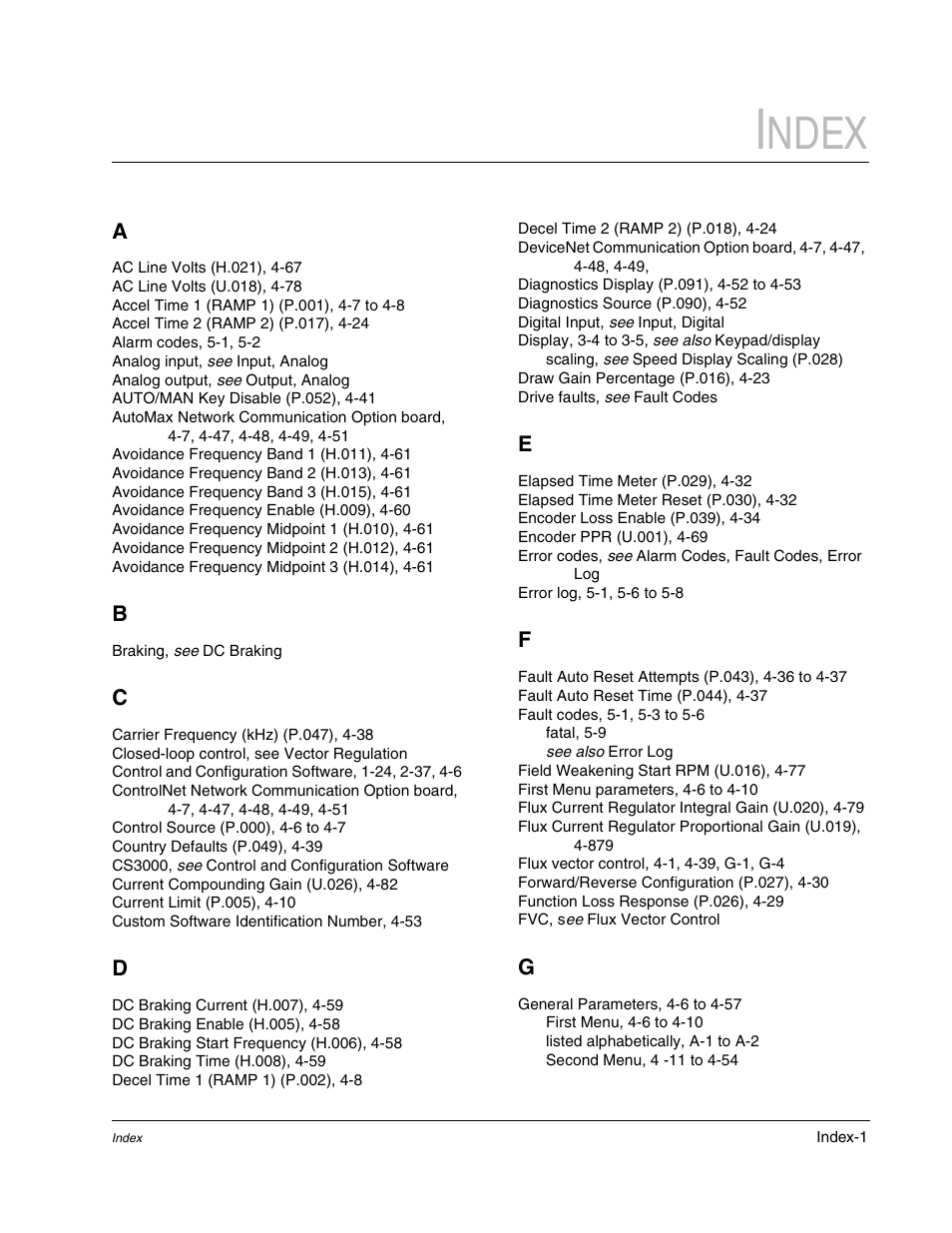 Ndex | Rockwell Automation Liqui-Flo AC GP Vector Drive Version 6.4 User Manual | Page 219 / 226