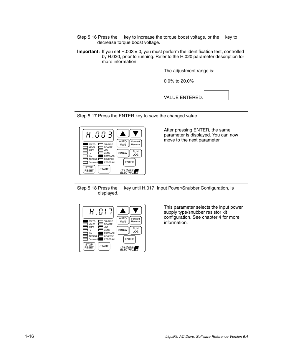 H.003, H.0i7 | Rockwell Automation Liqui-Flo AC GP Vector Drive Version 6.4 User Manual | Page 26 / 226