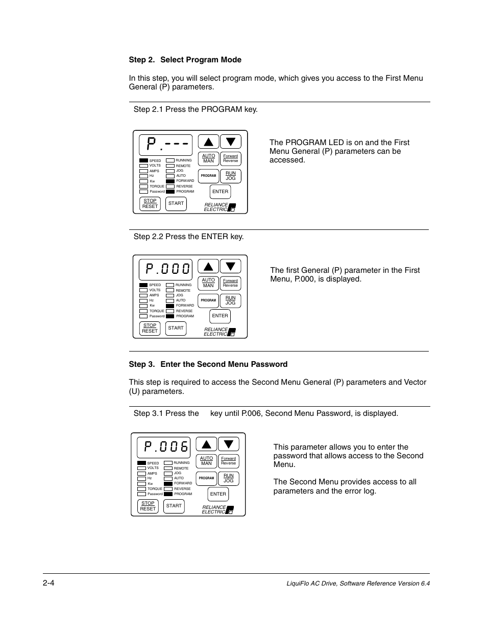P.000, P.006 | Rockwell Automation Liqui-Flo AC GP Vector Drive Version 6.4 User Manual | Page 38 / 226