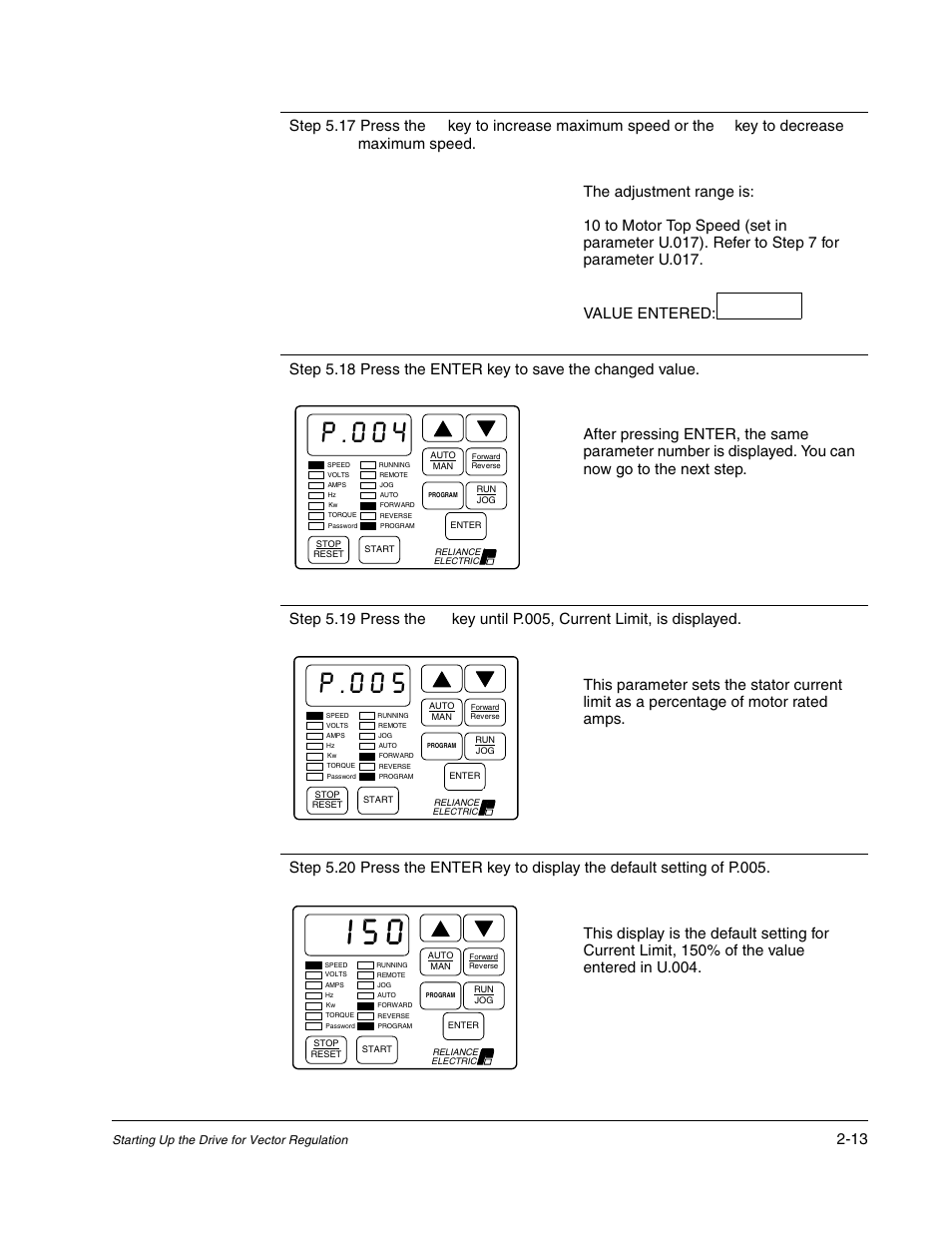 P.004, P.005 | Rockwell Automation Liqui-Flo AC GP Vector Drive Version 6.4 User Manual | Page 47 / 226