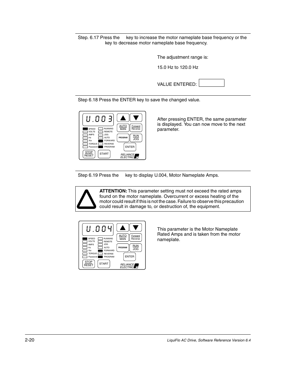 U.003, U.004 | Rockwell Automation Liqui-Flo AC GP Vector Drive Version 6.4 User Manual | Page 54 / 226