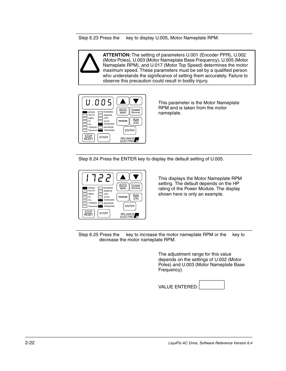 I722, U.005 | Rockwell Automation Liqui-Flo AC GP Vector Drive Version 6.4 User Manual | Page 56 / 226