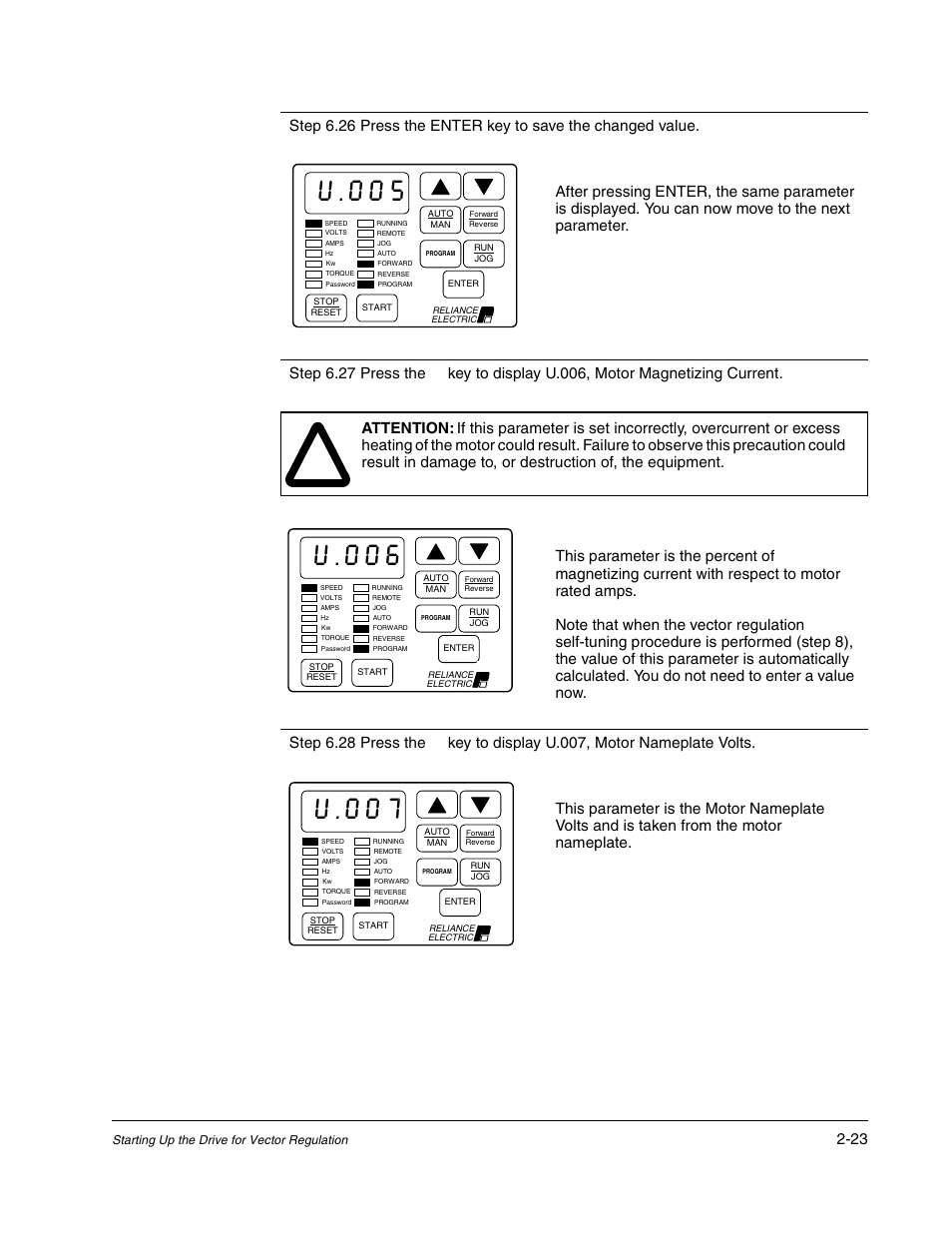 U.005, U.006, U.007 | Rockwell Automation Liqui-Flo AC GP Vector Drive Version 6.4 User Manual | Page 57 / 226