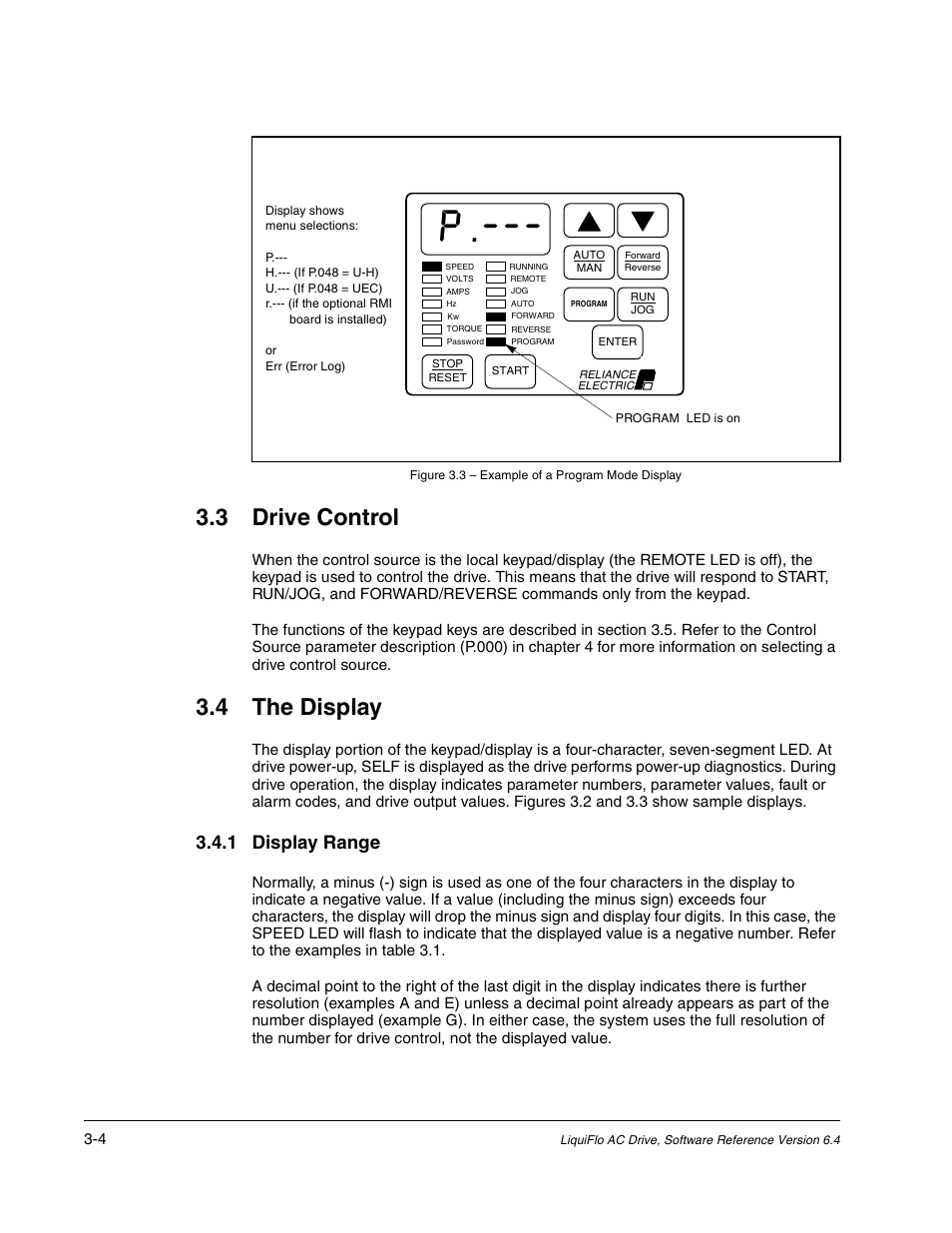 3 drive control, 4 the display, 1 display range | Rockwell Automation Liqui-Flo AC GP Vector Drive Version 6.4 User Manual | Page 76 / 226