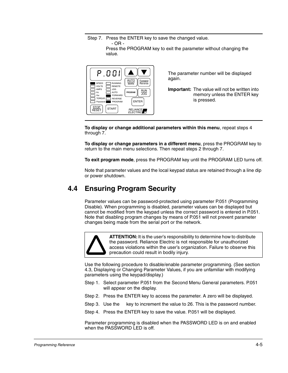 P.00i, 4 ensuring program security | Rockwell Automation Liqui-Flo AC GP Vector Drive Version 6.4 User Manual | Page 87 / 226