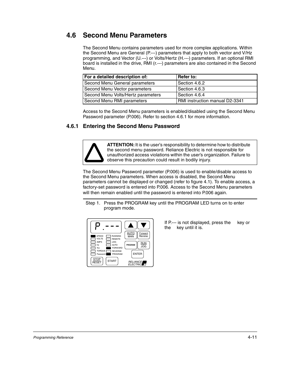 6 second menu parameters, 1 entering the second menu password | Rockwell Automation Liqui-Flo AC GP Vector Drive Version 6.4 User Manual | Page 93 / 226