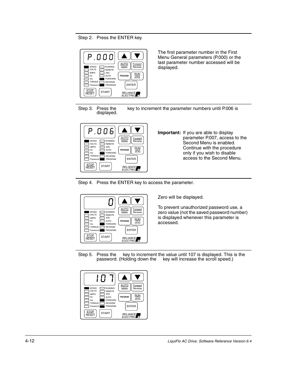 P.000, P.006 | Rockwell Automation Liqui-Flo AC GP Vector Drive Version 6.4 User Manual | Page 94 / 226