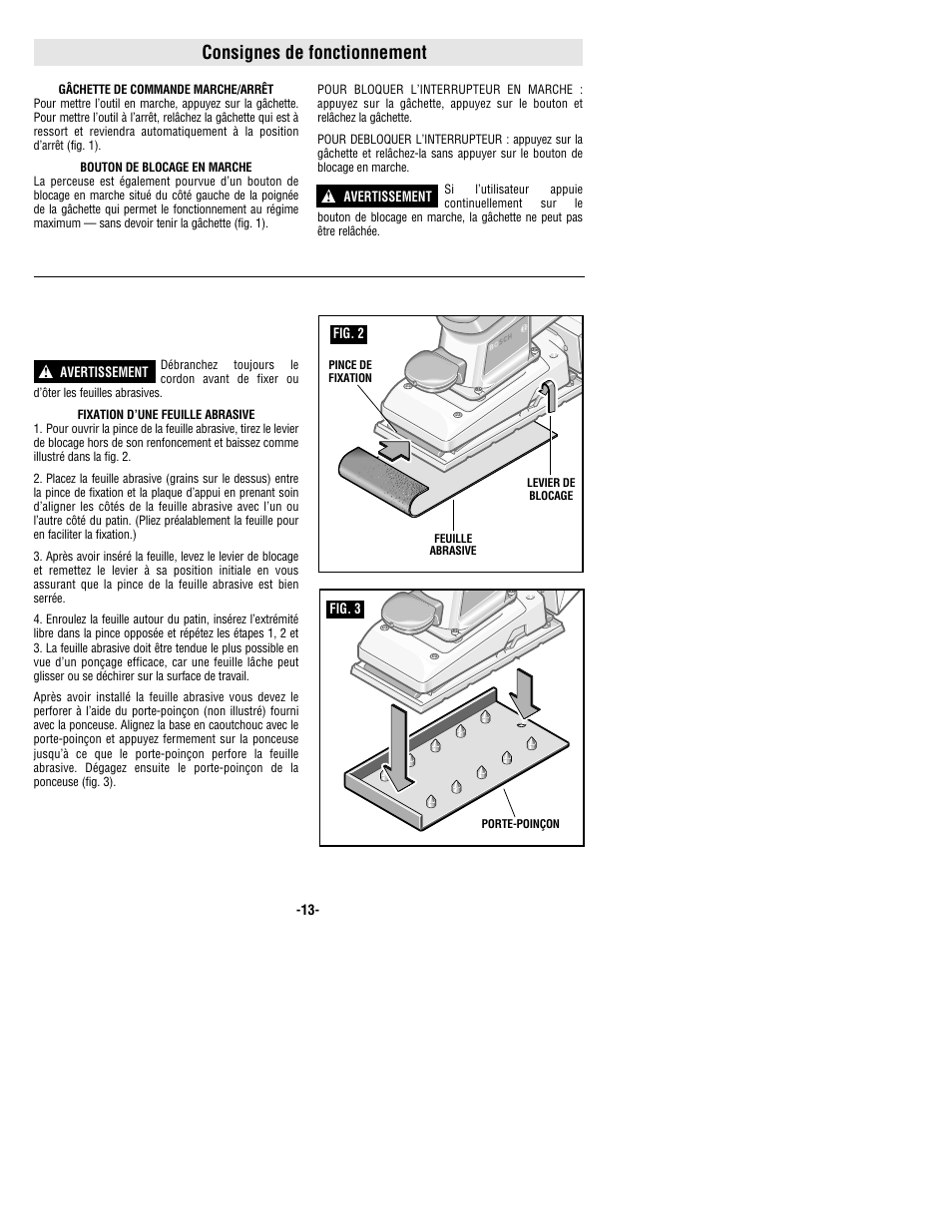 Consignes de fonctionnement | Bosch 1293d User Manual | Page 13 / 24