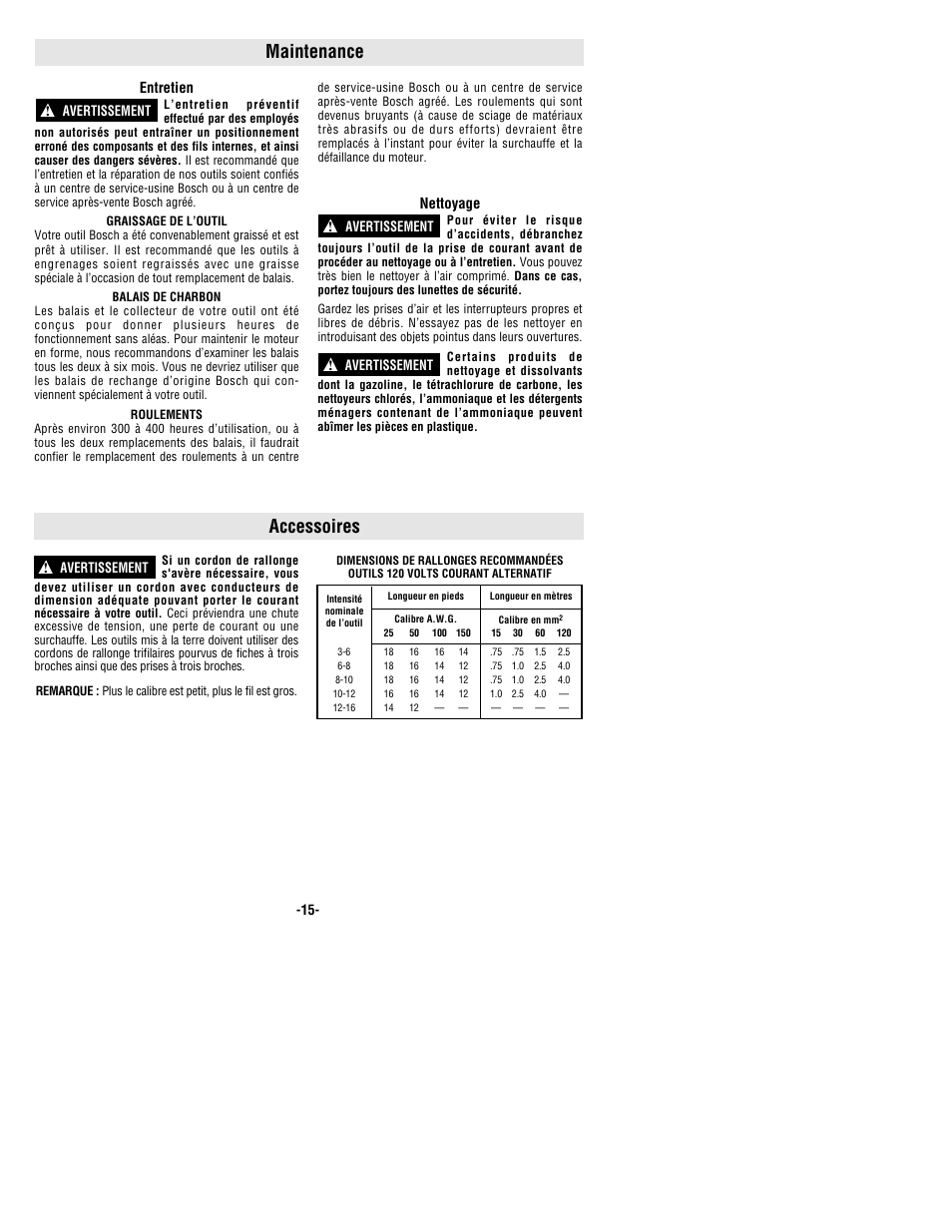 Maintenance accessoires | Bosch 1293d User Manual | Page 15 / 24