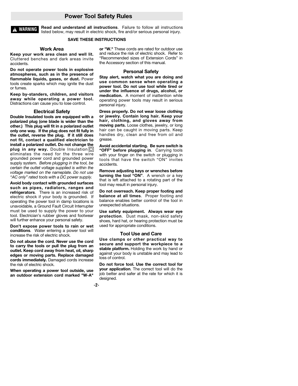 Power tool safety rules | Bosch 1293d User Manual | Page 2 / 24