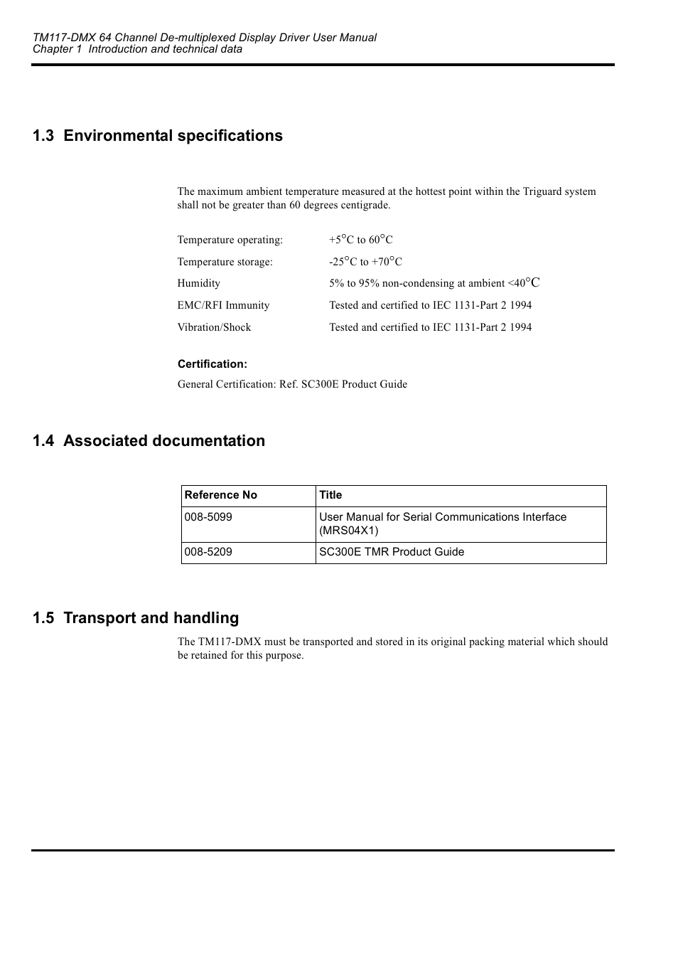 3 environmental specifications, 4 associated documentation, 5 transport and handling | Rockwell Automation TM117-DMX Channel De-multiplexed Display Driver User Manual | Page 6 / 8