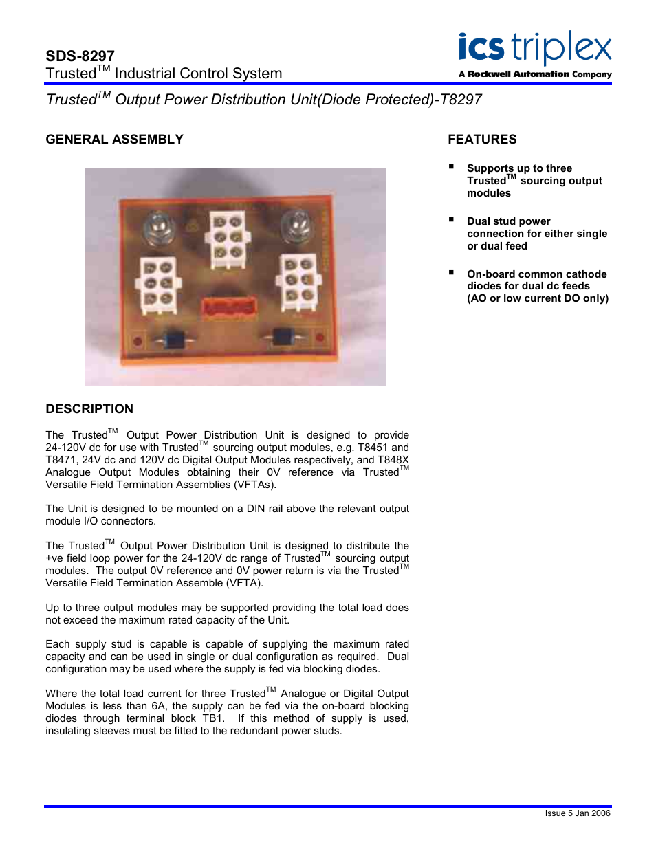 Rockwell Automation T8297 Trusted Output Power Distribution Unit (Diode Protected) User Manual | 2 pages