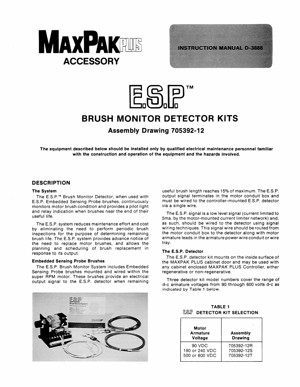 Rockwell Automation MaxPak Plus ESP Brush Monitor Detector Kit User Manual | 4 pages