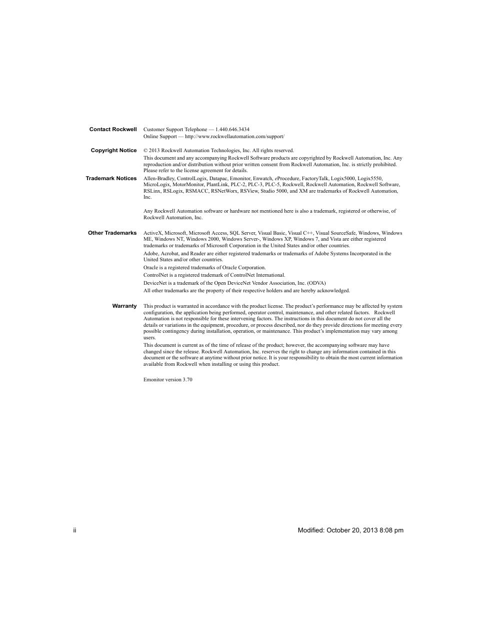 Rockwell Automation Emonitor with an MS SQL Networked Database User Manual | Page 2 / 44
