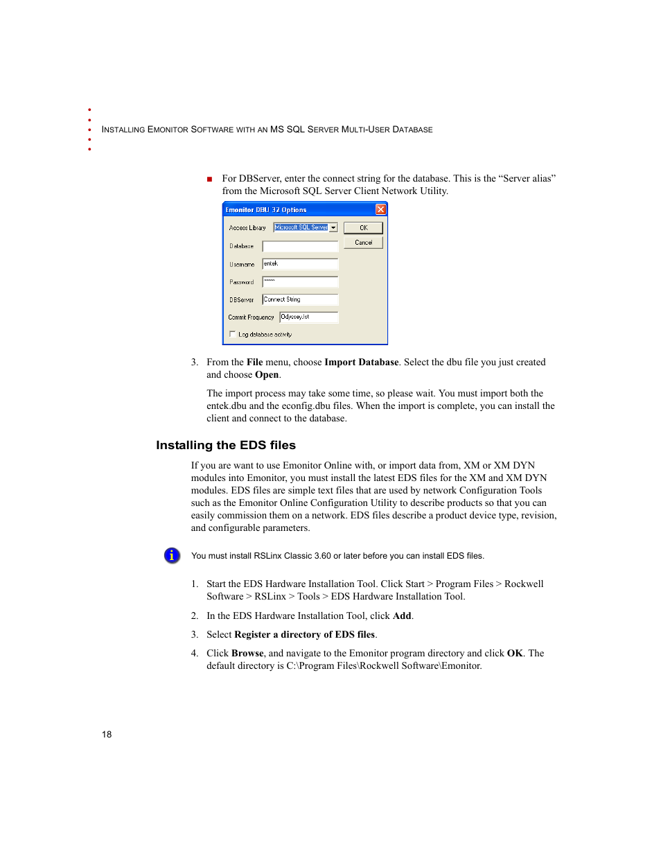 Installing the eds files | Rockwell Automation Emonitor with an MS SQL Networked Database User Manual | Page 22 / 44