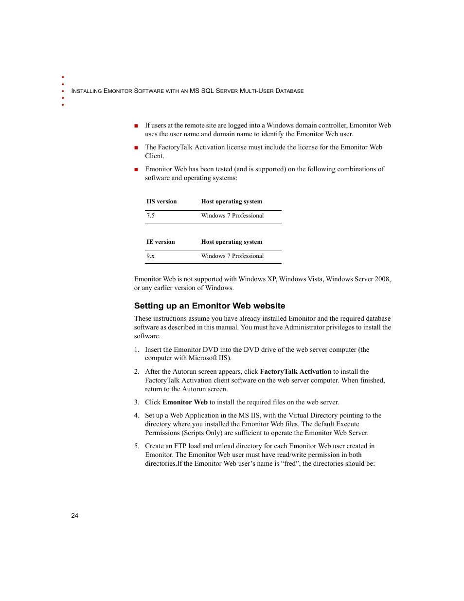 Setting up an emonitor web website | Rockwell Automation Emonitor with an MS SQL Networked Database User Manual | Page 28 / 44