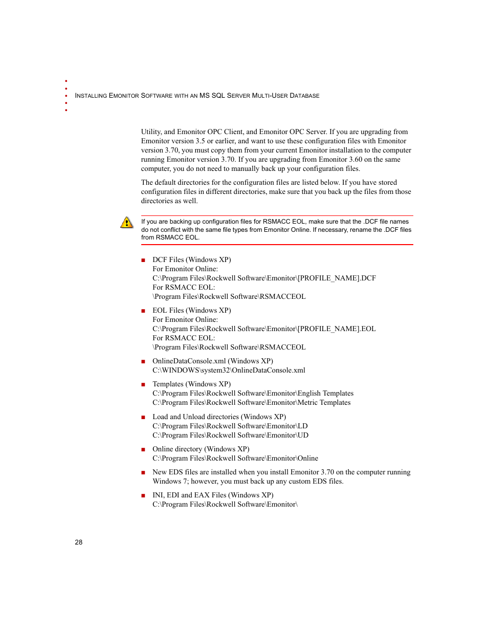 Rockwell Automation Emonitor with an MS SQL Networked Database User Manual | Page 32 / 44