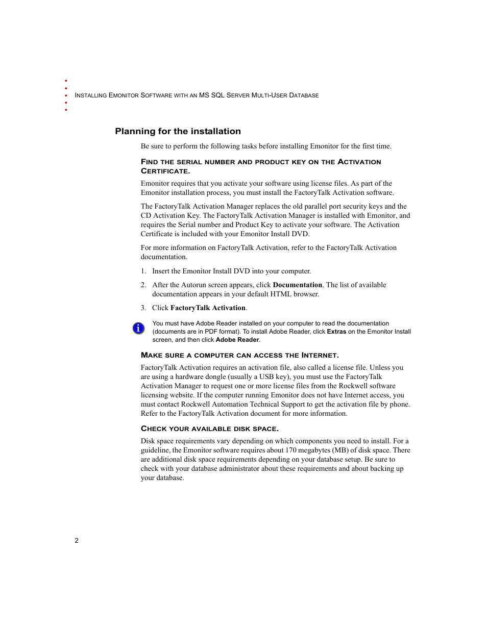 Planning for the installation | Rockwell Automation Emonitor with an MS SQL Networked Database User Manual | Page 6 / 44