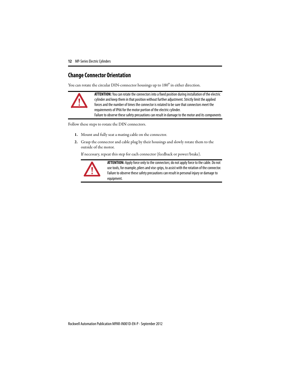 Change connector orientation | Rockwell Automation MPAR Electric Cylinders  User Manual | Page 12 / 48