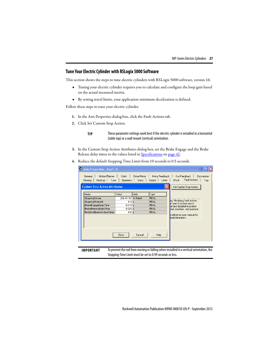 Tune your electric, Cylinder with rslogix 5000 software | Rockwell Automation MPAR Electric Cylinders  User Manual | Page 27 / 48