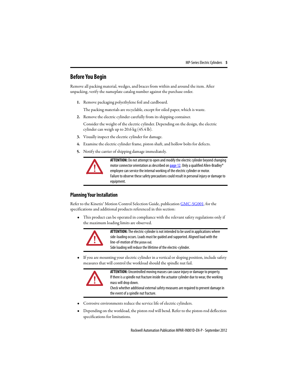 Before you begin, Planning your installation | Rockwell Automation MPAR Electric Cylinders  User Manual | Page 5 / 48
