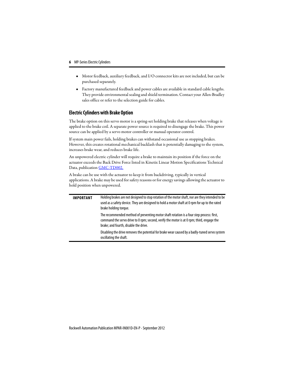 Electric cylinders with brake option | Rockwell Automation MPAR Electric Cylinders  User Manual | Page 6 / 48