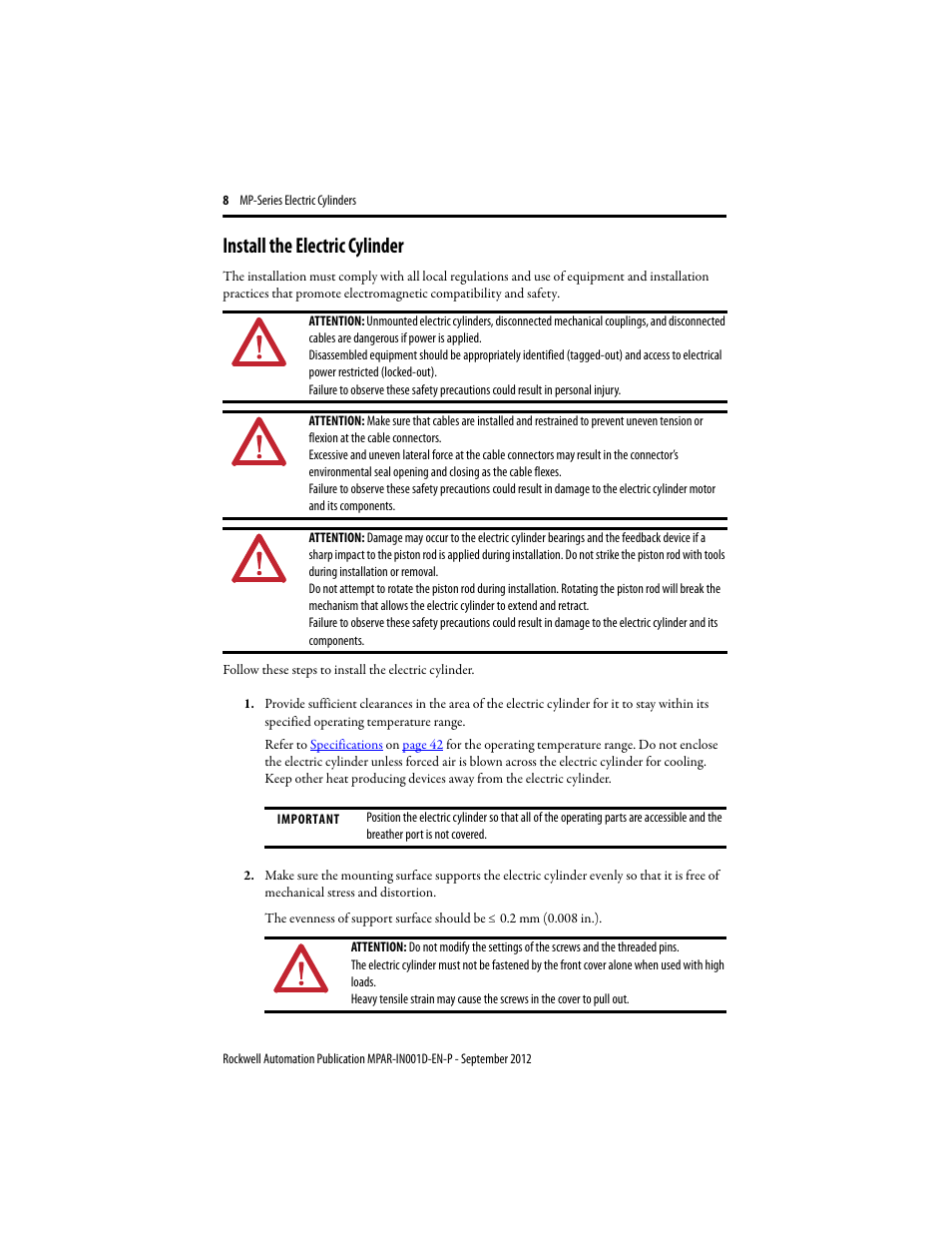 Install the electric cylinder | Rockwell Automation MPAR Electric Cylinders  User Manual | Page 8 / 48