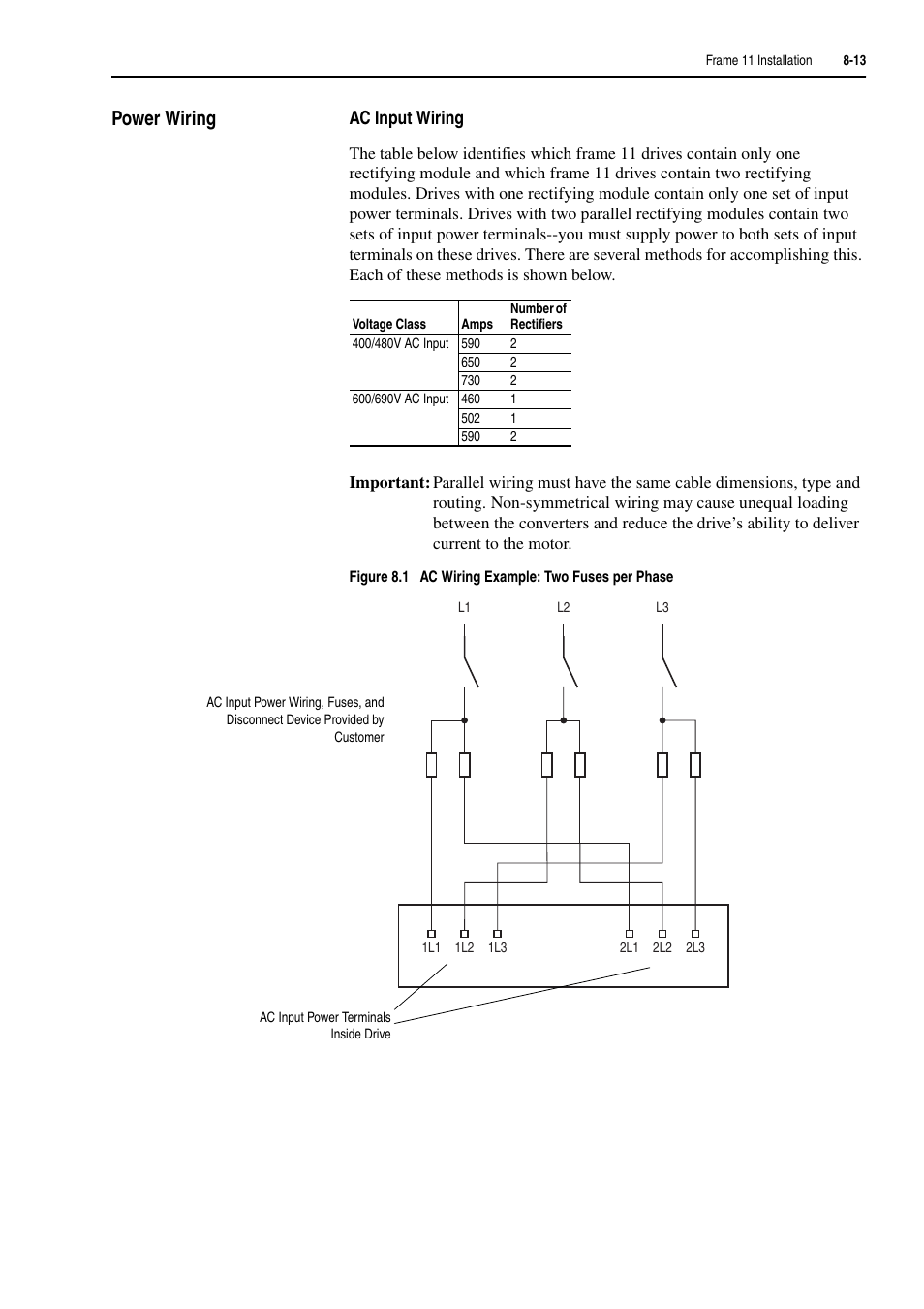 Power wiring, Power wiring -13 | Rockwell Automation 20D PowerFlex 700H and 700S Frame 9-14 Drives Installation - A4 Size User Manual | Page 111 / 242