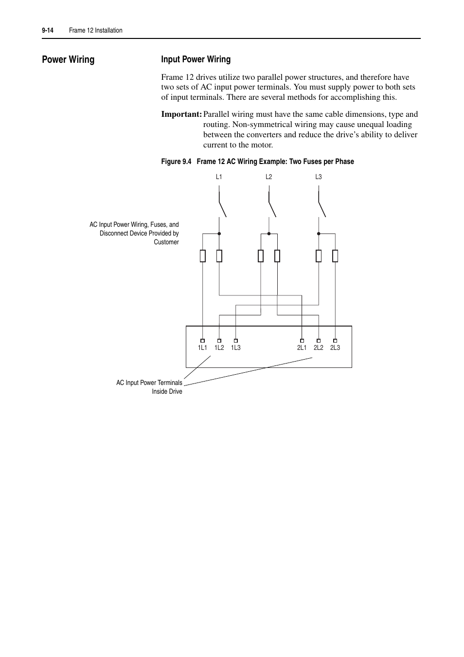 Power wiring, Power wiring -14 | Rockwell Automation 20D PowerFlex 700H and 700S Frame 9-14 Drives Installation - A4 Size User Manual | Page 128 / 242