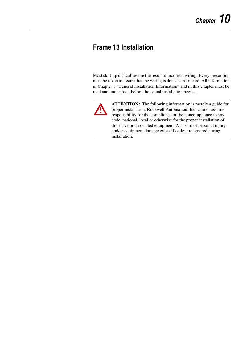 Chapter 10, Frame 13 installation | Rockwell Automation 20D PowerFlex 700H and 700S Frame 9-14 Drives Installation - A4 Size User Manual | Page 133 / 242