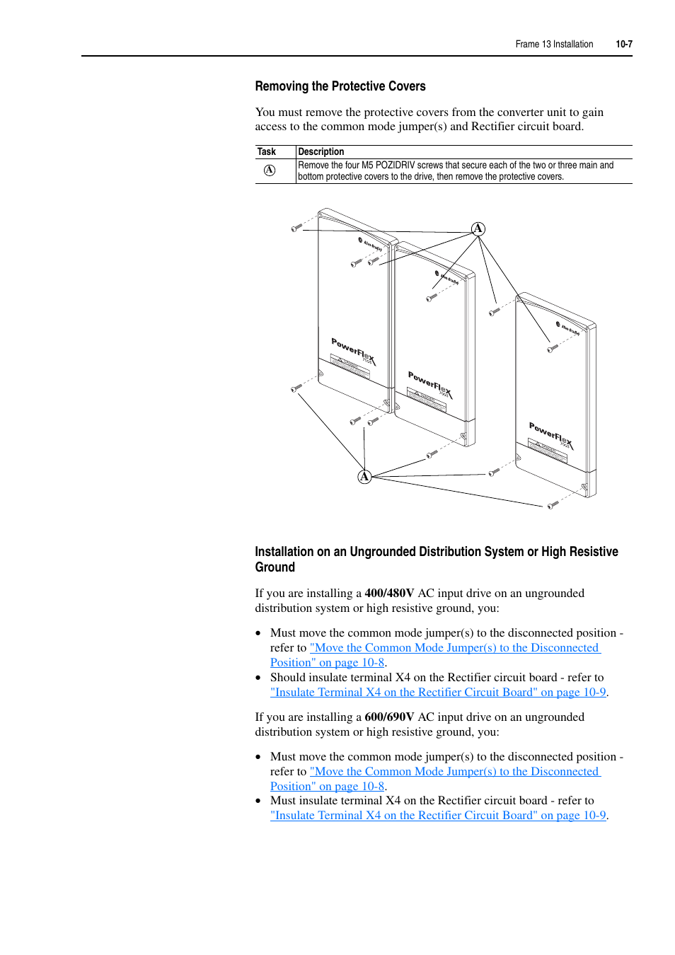 Removing the protective covers | Rockwell Automation 20D PowerFlex 700H and 700S Frame 9-14 Drives Installation - A4 Size User Manual | Page 139 / 242