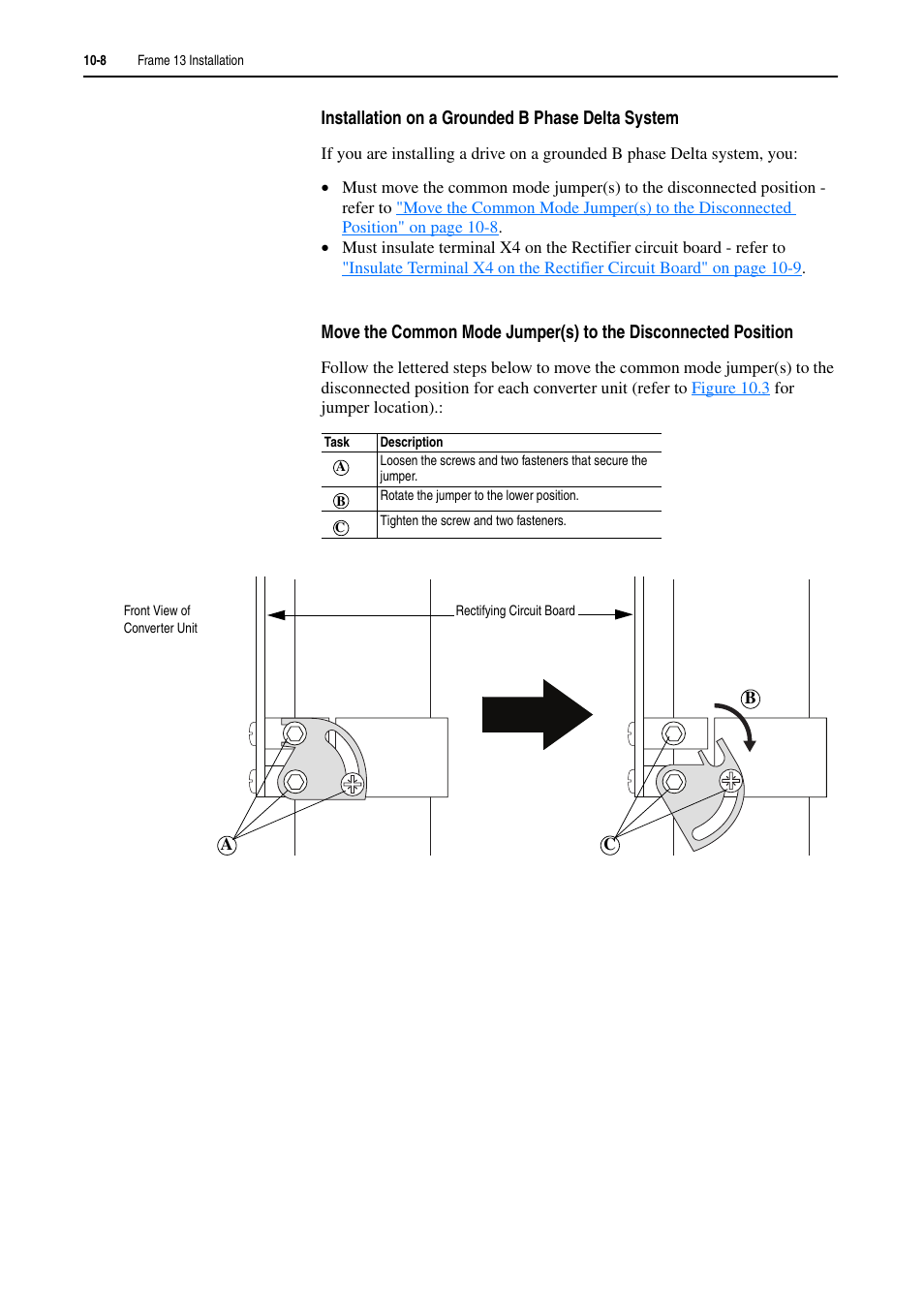 Refer to, Move the common mode jumper(s) to the disconnected | Rockwell Automation 20D PowerFlex 700H and 700S Frame 9-14 Drives Installation - A4 Size User Manual | Page 140 / 242