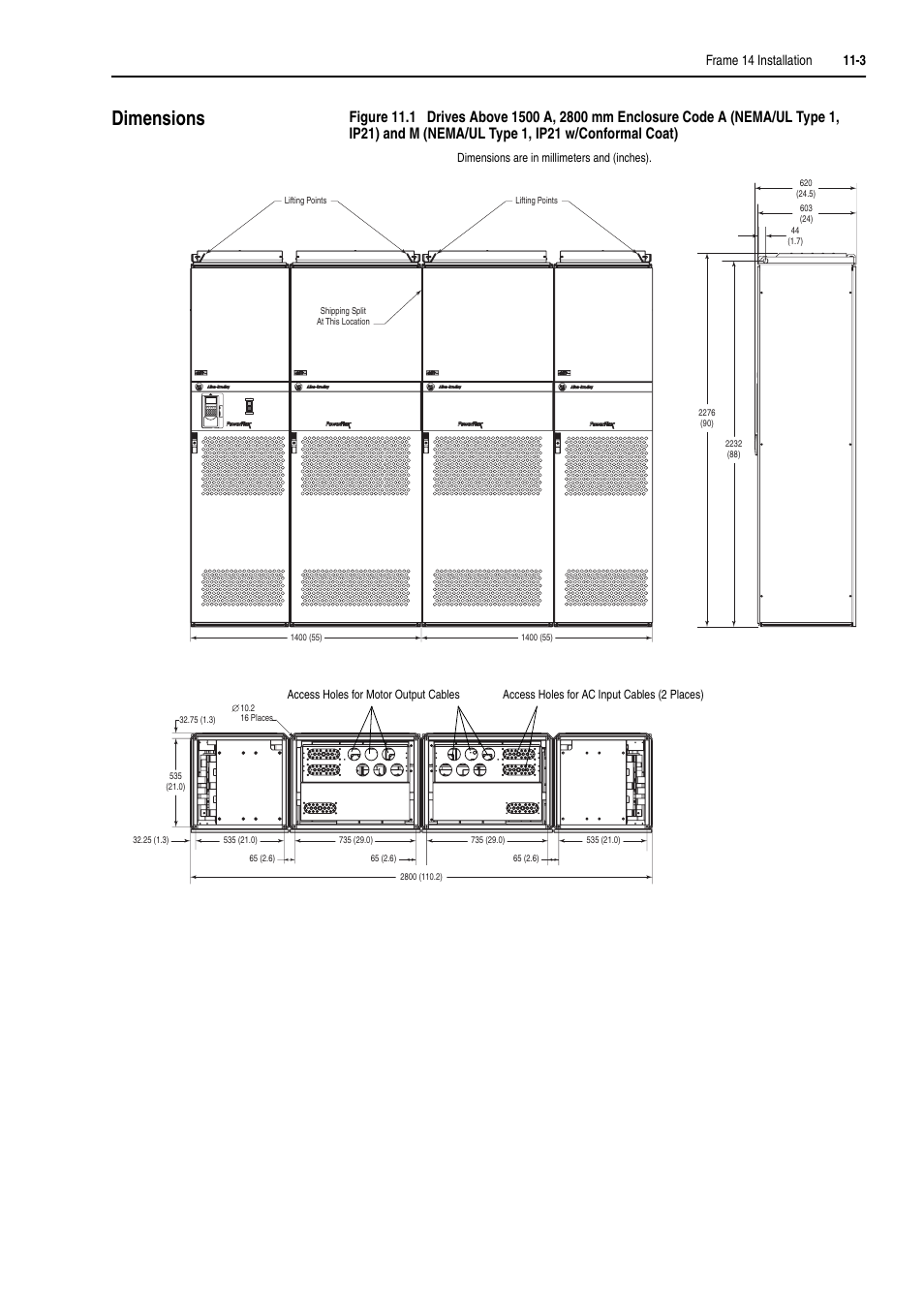 Dimensions, Dimensions -3 | Rockwell Automation 20D PowerFlex 700H and 700S Frame 9-14 Drives Installation - A4 Size User Manual | Page 149 / 242