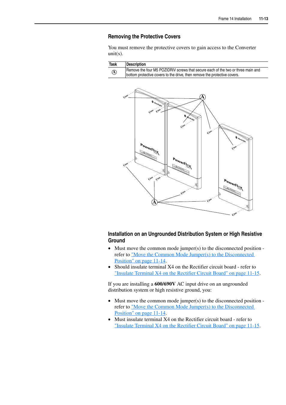Removing the protective covers | Rockwell Automation 20D PowerFlex 700H and 700S Frame 9-14 Drives Installation - A4 Size User Manual | Page 159 / 242
