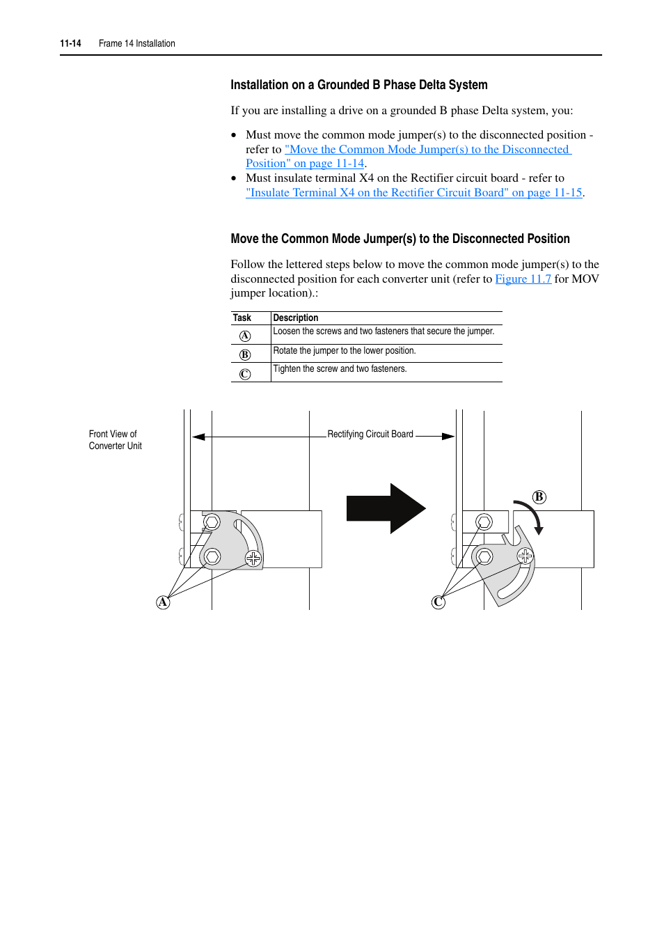 Refer to, Move the common mode jumper(s) to the disconnected | Rockwell Automation 20D PowerFlex 700H and 700S Frame 9-14 Drives Installation - A4 Size User Manual | Page 160 / 242