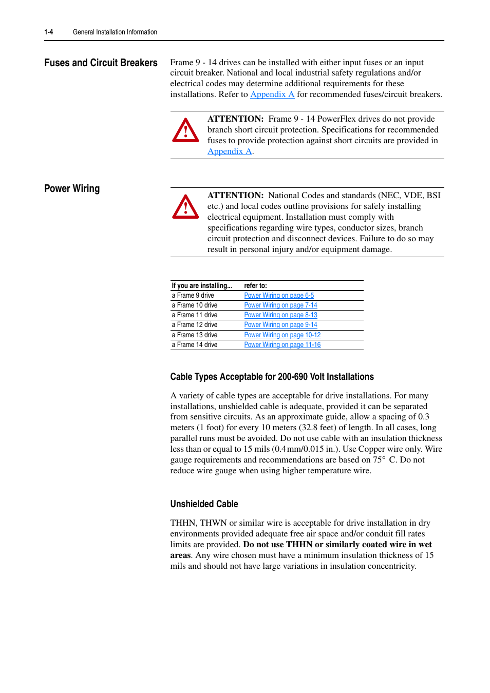 Fuses and circuit breakers, Power wiring, Fuses and circuit breakers -4 power wiring -4 | Rockwell Automation 20D PowerFlex 700H and 700S Frame 9-14 Drives Installation - A4 Size User Manual | Page 18 / 242