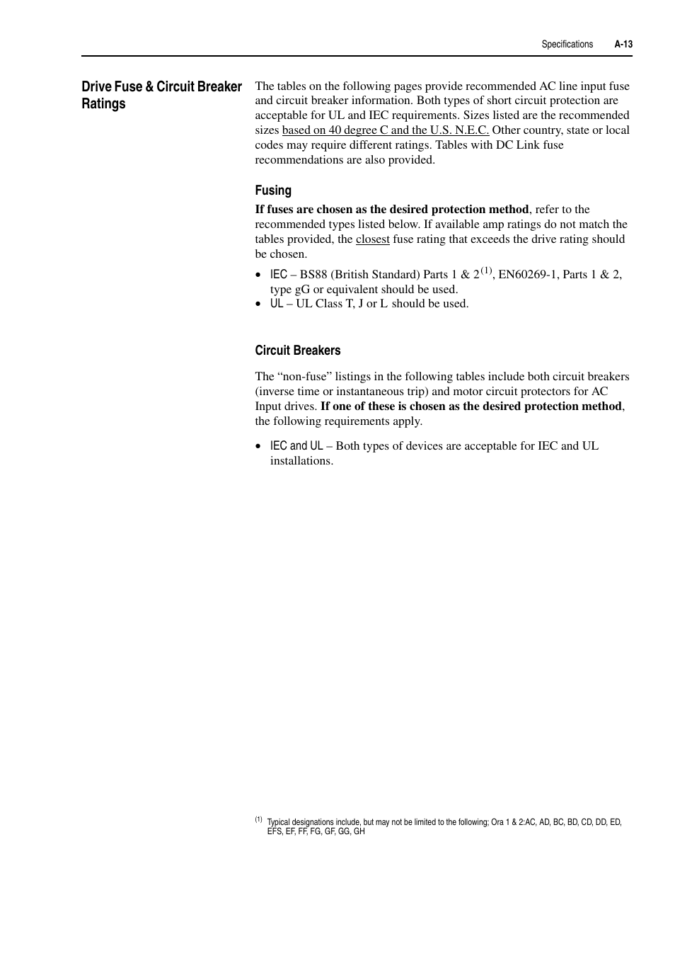 Drive fuse & circuit breaker ratings, A-13 | Rockwell Automation 20D PowerFlex 700H and 700S Frame 9-14 Drives Installation - A4 Size User Manual | Page 187 / 242