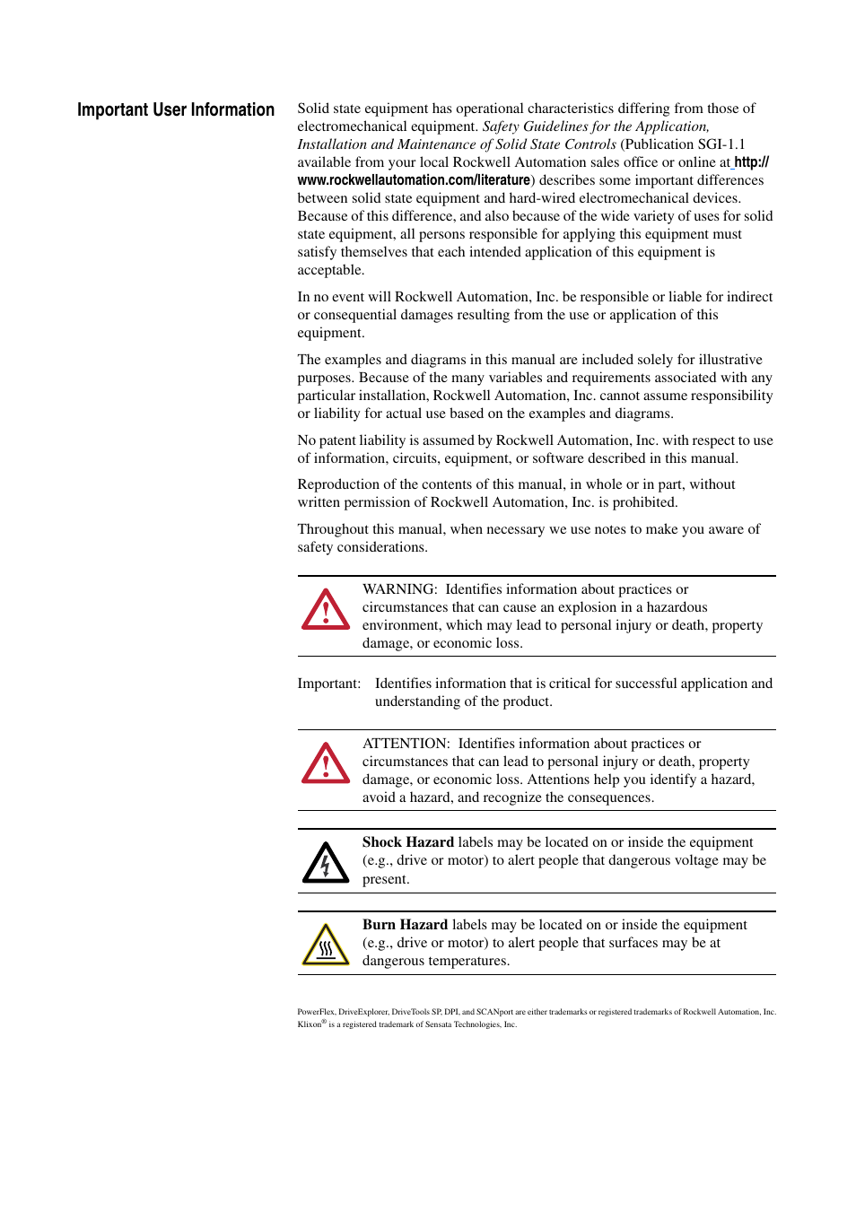 Important user information | Rockwell Automation 20D PowerFlex 700H and 700S Frame 9-14 Drives Installation - A4 Size User Manual | Page 2 / 242